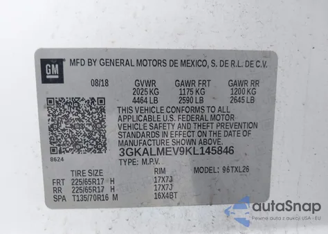 2019 GMC Terrain Sle from USA, damaged, VIN 3GKALMEV9KL145846